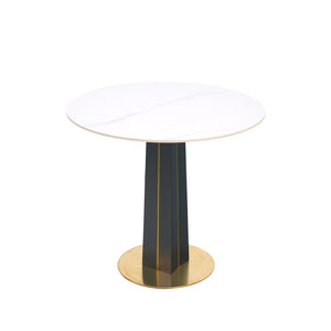 English Elm Modern Round Table - 85Cm White Sintered Stone Top With Black Wooden Legs & Gold Metal Base Design W1535S00590