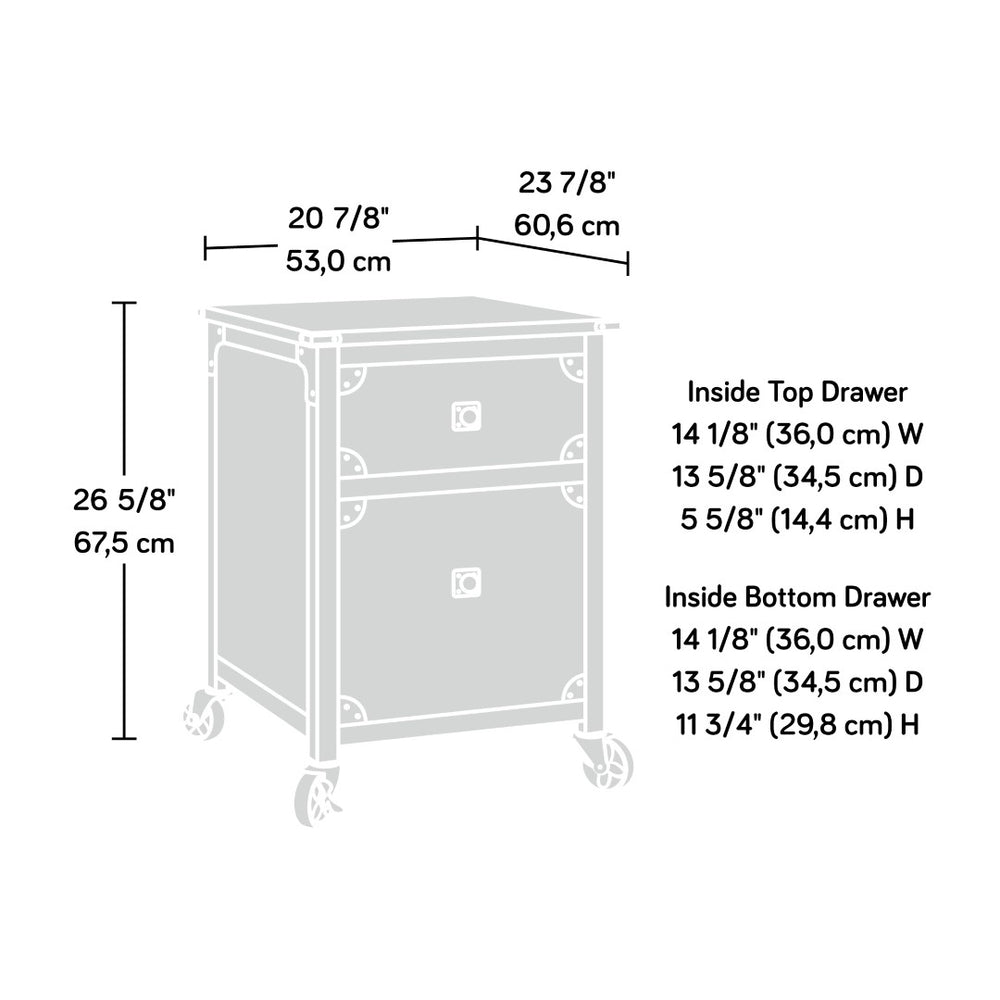 English Elm File Pedestal Rolling Cabinet Dark Oak Finish Metal Frame Home Office Storage B356P354418