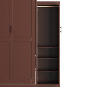 English Elm Queen Murphy Wall Bed Walnut Wooden Frame Dual Wardrobes Foldable Guest Room Storage N733S235627D