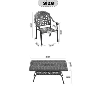 English Elm 7-piece Cast Aluminum Outdoor Dining Set Ornate Carved Patio Furniture Blue Cushions W1710S00583
