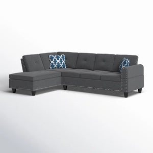 English Elm Black Faux Leather L Shaped Sectional with Cup Holders Nailhead Trim Storage Dark Gray B2730S00032