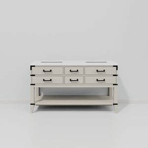 English Elm White Oak Double Bath Vanity 60" W X 22" D - Elegant Cultured Marble Top & Ample Storage Space B2731P260278-GIGA