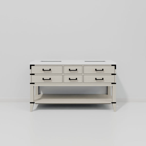 English Elm White Oak Double Bath Vanity 60" W X 22" D - Elegant Cultured Marble Top & Ample Storage Space B2731P260278-GIGA