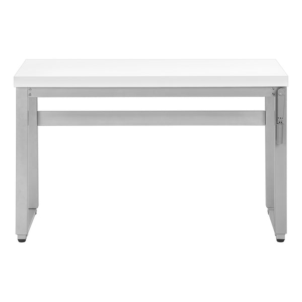 English Elm Computer Desk - Adjustable Standing Workstation, Modern White Laminate & Grey Metal, Compact Design B2710P219898