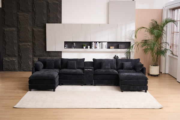 English Elm 145-inch Seven Piece Modular Cloud Sofa with Woolen Upholstery for Spacious Living Black W2564S00039