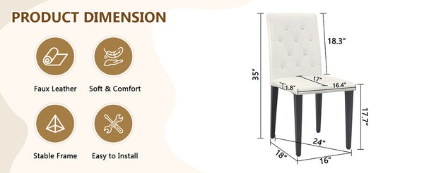 English Elm 4-pack PU dining chairs with ergonomic buckle backrest, high-density sponge seat, gold metal legs elegant luxury White+Black W1151P295718