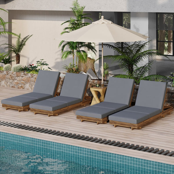 English Elm Christopher Knight Home® - Lounge Chaise Set - Durable Acacia Wood With Versatile 6-Position Backrest & Water-Resistant Cushions N770P281696T_N770P208326G