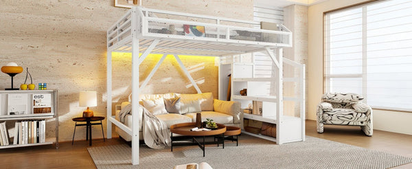 English Elm Twin House Frame Bed Pine Wood with Storage Drawers and Shelves for Kids Bedroom W1580S00411