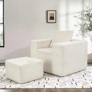 English Elm Boneless Corduroy Lounge Chair with Ottoman High Back Accent Pillow No Assembly White W5385P433282