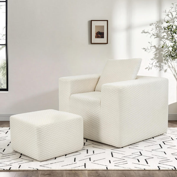 English Elm Boneless Corduroy Lounge Chair with Ottoman High Back Accent Pillow No Assembly White W5385P433282