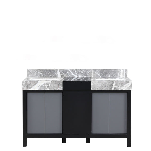 English Elm Black Double Bath Vanity 55" W X 22" D With Castle Grey Marble Top, Soft-Close Drawers & Ample Storage B2731P261097