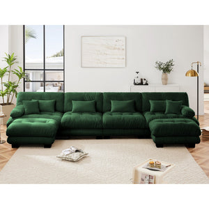 English Elm Free Modular U-Shaped Sectional Sofa - Customizable 4-Seater Couch With Chenille Fabric & 2 Ottomans W714S01096