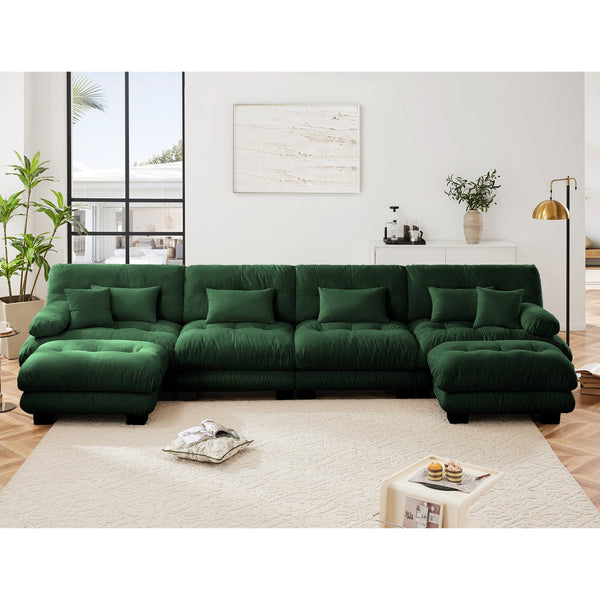 English Elm Free Modular U-Shaped Sectional Sofa - Customizable 4-Seater Couch With Chenille Fabric & 2 Ottomans W714S01096
