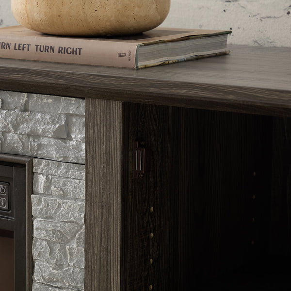 English Elm 58" Modern TV Stand with 18" Electric Fireplace, Faux Stone Mantel, Ample Storage & Cable Management for Living Room Comfort and Style Grey W2275S00027