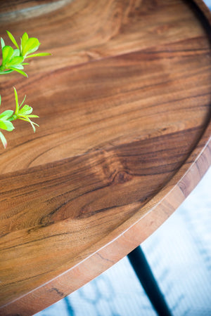 English Elm 39x26x16" Oval Coffee Table - Acacia Wood Top & Iron Base, Natural Finish, Sleek Mid-Century Modern Accent for Living Room (Durable) W2078P180410