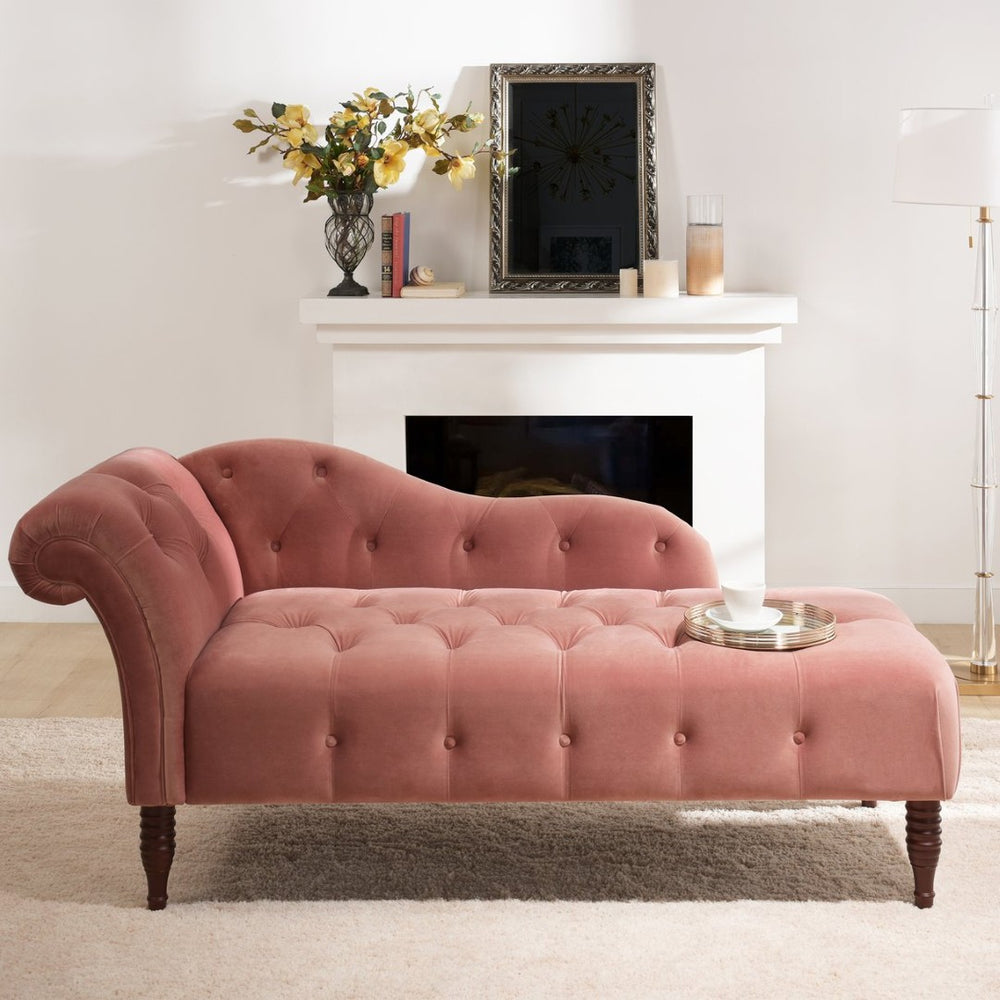 English Elm Samuel Velvet Tufted Chaise Lounge Elegant Roll Arm Reading Nook Accent Chair B2719P238292
