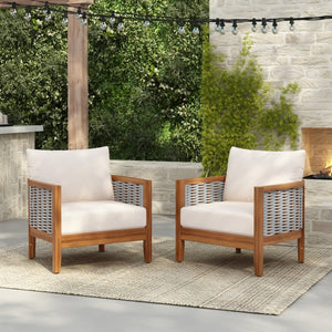 English Elm Outdoor Acacia Wood Tub Chair Woven Rope Deep Seating with Cushions for Patio Garden N780P245859G-2