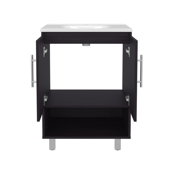 English Elm Bathroom Vanity Black Wengue Engineered Wood, 2 Doors 4 Shelves – Modern Compact 33.2" H x 23.6" W B097P369431