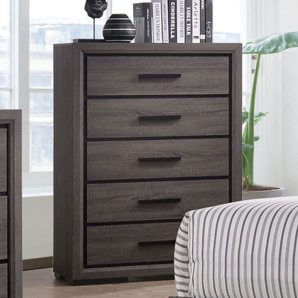 English Elm Contemporary Chic Five-Drawer Chest with Chrome Legs, High-Gloss Coating, Smooth Modern Design Gray 38 L x 20 W x 52 H B2741P368908