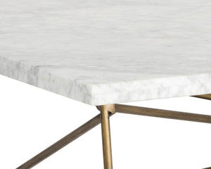 Sunpan SKYY Marble Coffee Table - Elegant Rectangular Design with Antique Brass Base for Modern Spaces 102387