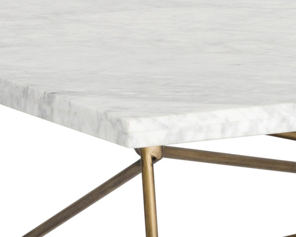 Sunpan SKYY Marble Coffee Table - Elegant Rectangular Design with Antique Brass Base for Modern Spaces 102387
