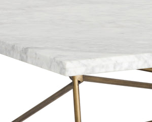 Sunpan Skyy Coffee Table - Elegant Carrara Marble Design with Antique Brass Frame for Modern Spaces Rectangular - 55W x 31.5D x 15H