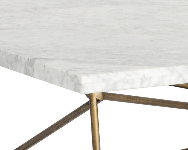 Sunpan Skyy Coffee Table - Elegant Carrara Marble Design with Antique Brass Frame for Modern Spaces Rectangular - 55W x 31.5D x 15H