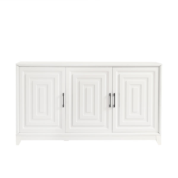 English Elm VIBE Modern TV Stand for TVs up to 65" — Sleek Mid-Century Media Console with Geometric Doors White N724P206551K