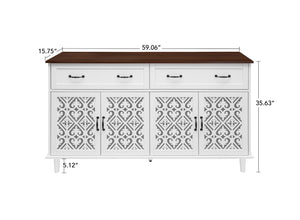English Elm Vintage Farmhouse Sideboard with Hand-carved Doors Two-tone Distressed Wood Finish W688P360028