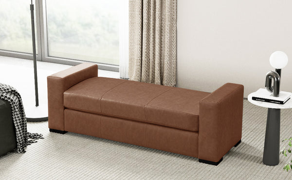 English Elm Christopher Knight Home® - Stylish Faux Leather Ottoman with Armrests — Water‑Resistant, Scratch‑Resistant, Modern Accent Seat loveseat Brown PU N769P294937D