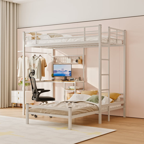 English Elm Bunk Bed Twin Over Twin With L-Shaped Desk, Storage Shelves & Safety Guardrail - Perfect For Teens! W3752P378629