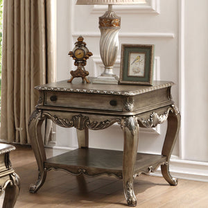 English Elm Vintage Bone White Square End Table with Carved Floral Top, Claw Feet & Scalloped Apron—Elegant Classic Accent, 24.5"H x 28.5"W x 28.5"D Brown B062P189254