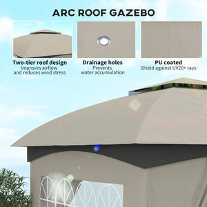 English Elm Double Tier Outdoor Gazebo with Arched Windows Steel Frame and Uv Resistant Polyester Canopy Light Gray T3971P426840