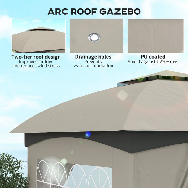 English Elm Double Tier Outdoor Gazebo with Arched Windows Steel Frame and Uv Resistant Polyester Canopy Light Gray T3971P426840