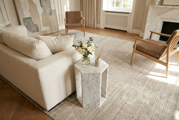 English Elm Genuine Solid Marble Hexagonal Pedestal End Table Polished Stone for Modern Living White+Multi W1696P408000