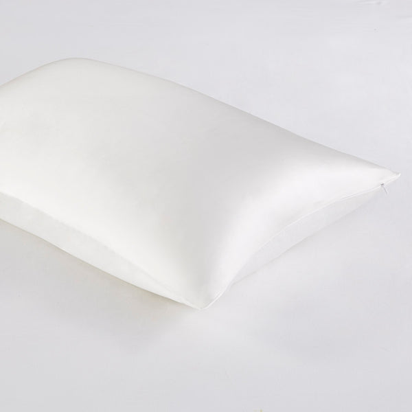 JLA Home Madison Park - 100% Mulberry silk pillowcase 25mm 6A OEKO-TEX satin finish with hidden zipper for skin & hair care White MP21-7270