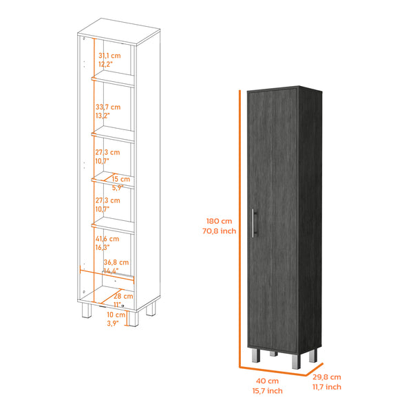 English Elm Lawen Tall Storage Cabinet Slim Single Door with 3 Broom Hangers Concrete Gray, 70.8" H, Stylish B128P176120