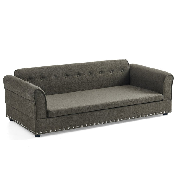 English Elm Oversized Dog Sofa Bed in Linen with Rubberwood Frame Armrests and Backrest Support W487P430329