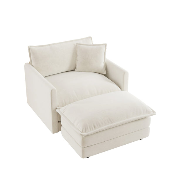English Elm Comfy White Chenille Armchair Deep Seat Foam Cushion Reading Chair for Living Room W714S00545