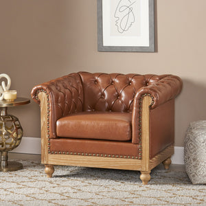 English Elm Christopher Knight Home® - CLUB Club Chair Chesterfield-Inspired Tufted PU Upholstery with Nailhead Trim, Scrolled Arms, Turned Legs Light Brown 39.25 L x 34.25 W x 25 H 72069.00COGN