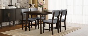 English Elm Rustic Farmhouse Five Piece Dining Set Rubberwood Legs Upholstered Chairs for Kitchen Espresso N752S000089P