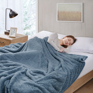 JLA Home Woolrich - Berber Woolrich Burlington Plush Berber Blanket with Velvet Binding, OEKO-TEX Certified Comfort Blue WR51-2219