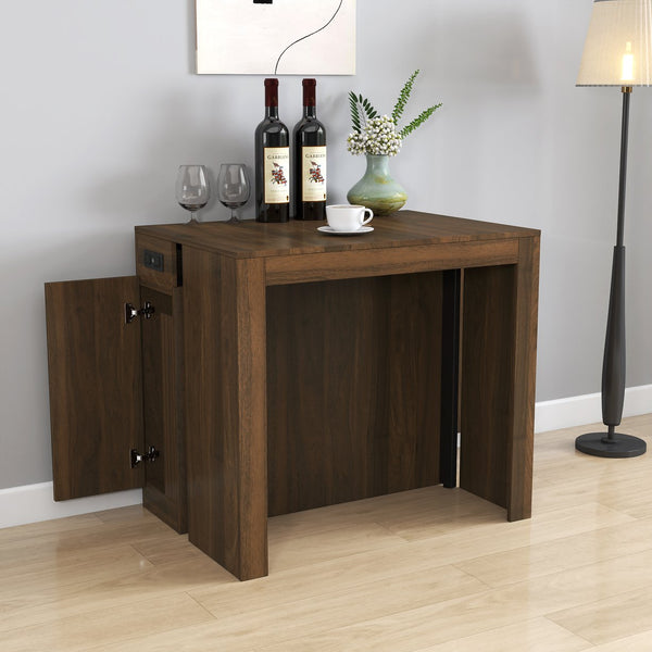 English Elm Modern Extendable Dining Table with Built-In Outlet, USB Ports & Storage, Space-Saving Console to 118" Walnut W331S00191