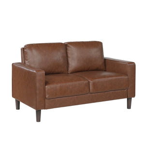 English Elm Modern Malcolm Faux Leather Loveseat with Track Arms and Welt Trim, Solid Wood Frame, Cozy Cushioning Chocolate 45.5 L x 26 W x 21.5 H B011P395009