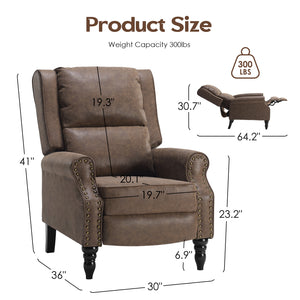 English Elm Faux Leather Pushback Recliner Chair Coffee – Easy Assembly, Back & Lumbar Support, Soft Cleanable Upholstery T3623P380524