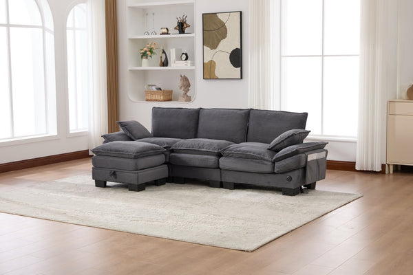 English Elm Sectional Cloud Sofa Modular Deep Seat Corduroy Upholstered Living Room Couch with Storage Dark Gray W395S00133