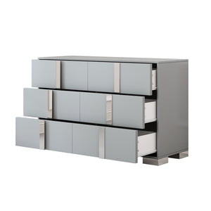 English Elm Elegant Mirrored Dresser with Metal Feet and 6 Spacious Drawers for Organized, Modern Living Spaces Gray 54.25 L x 20.75 W x 8.5 H N733P307943G