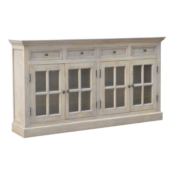 English Elm Solid Mango Wood Sideboard With Stone Acid Wash Finish - Rustic Charm & Ample Storage Solution B182P279310-GIGA