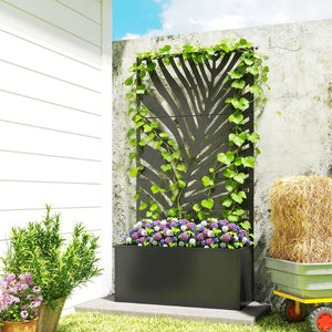 English Elm Outsunny Galvanized Steel Raised Planter with Built-in Trellis for Vertical Garden Growth W2225P485568