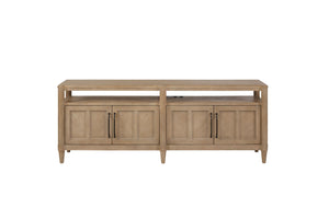 English Elm 72" Entertainment Console Sand Finish - Solid Wood + MDF, Power Ready, 4 Cabinets, Transitional Design B2699P226094